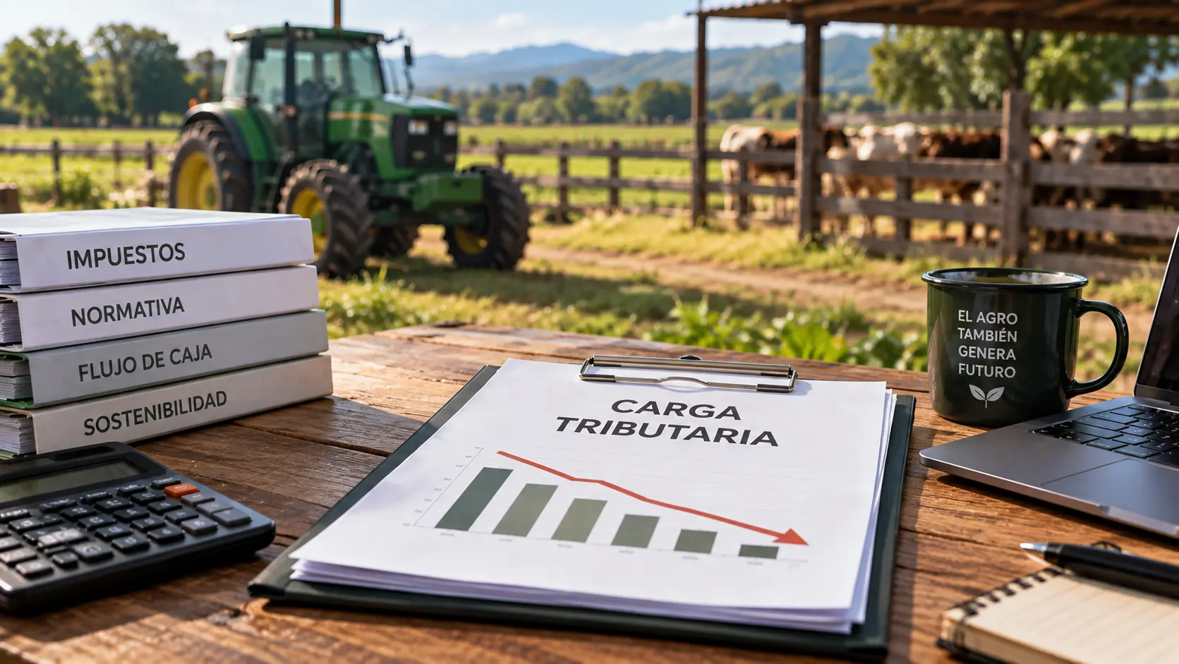 Empresario agroindustrial calculando el impacto de la carga tributaria en su flujo de caja